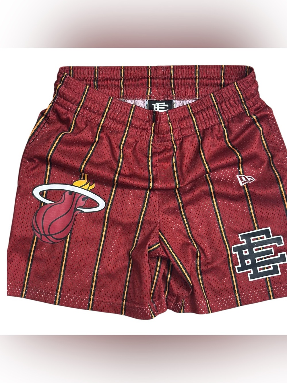 Eric Emanuel EE New Era NBA Miami Heat Mesh Shorts Red Pinstripe S